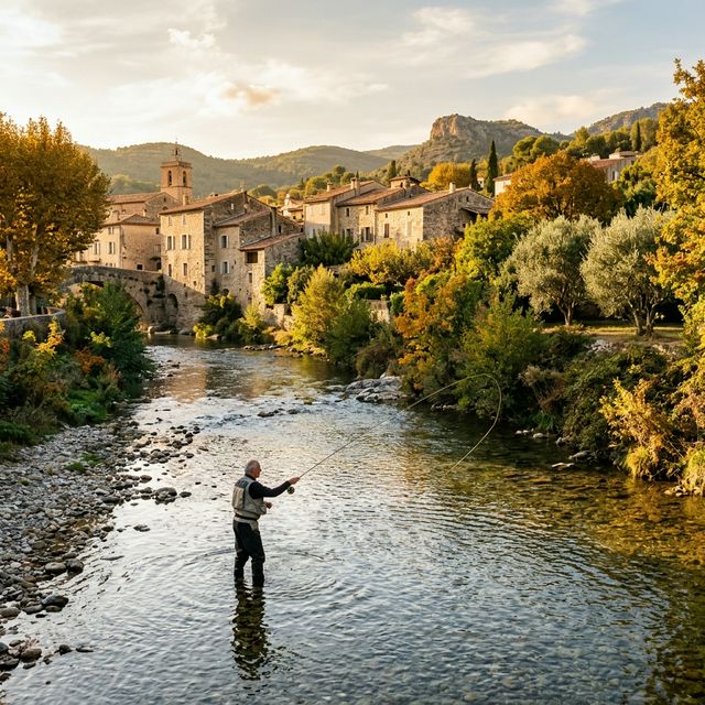 Pêche à la mouche sur l'Argens — fleuve provençal entre villages de pierre et oliviers