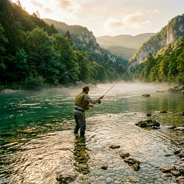 Pêche à la mouche sur la rivière d'Ain — eaux cristallines entre falaises du Jura et forêts de feuillus