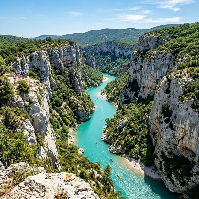 Lac de Saint-Cassien au lever du soleil, flat-tube sur l'eau émeraude avec les collines boisées de l'Estérel en arrière-plan
