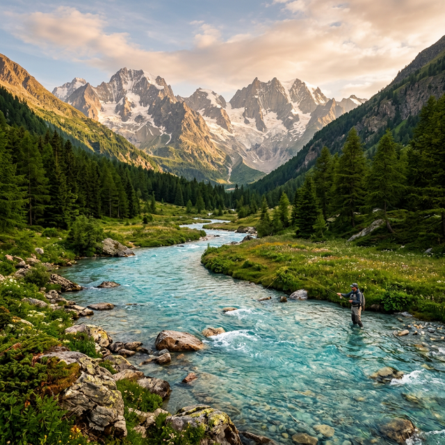 Rivière alpine dans les Alpes françaises — parcours de pêche à la truite